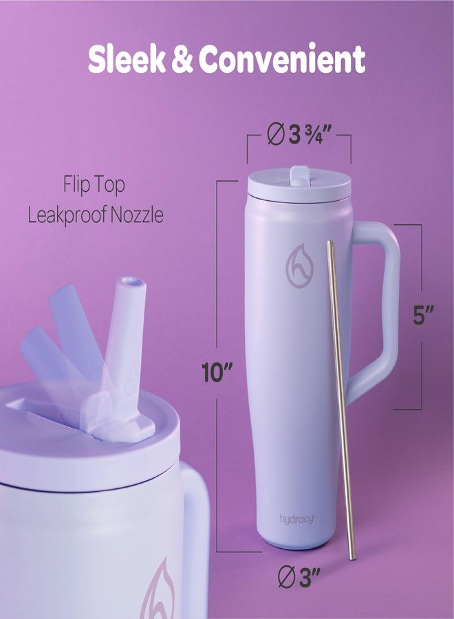 Hydracy Soulmate Insulated Tumblers with Handle and Stainless Steel Straw - 100% Leakproof Reusable Insulated Cup - Cupholder Friendly Rubber Base Travel Mug - Lilac Haze - Image 3
