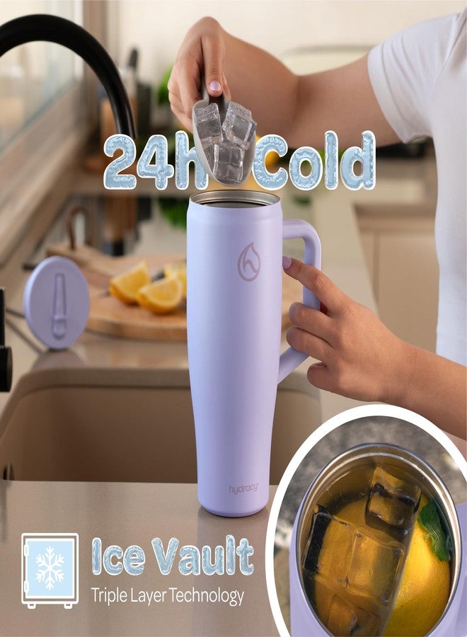 Hydracy Soulmate Insulated Tumblers with Handle and Stainless Steel Straw - 100% Leakproof Reusable Insulated Cup - Cupholder Friendly Rubber Base Travel Mug - Lilac Haze - Image 2
