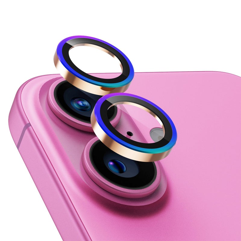 Upcommon UARMOR Camera Lens Protector Compatible with [ iPhone 17, 16 & 16 Plus ] 9H Tempered Glass & Aluminum Cover, HD Clear, Easy Installation Kit - Rainbow - Image 1