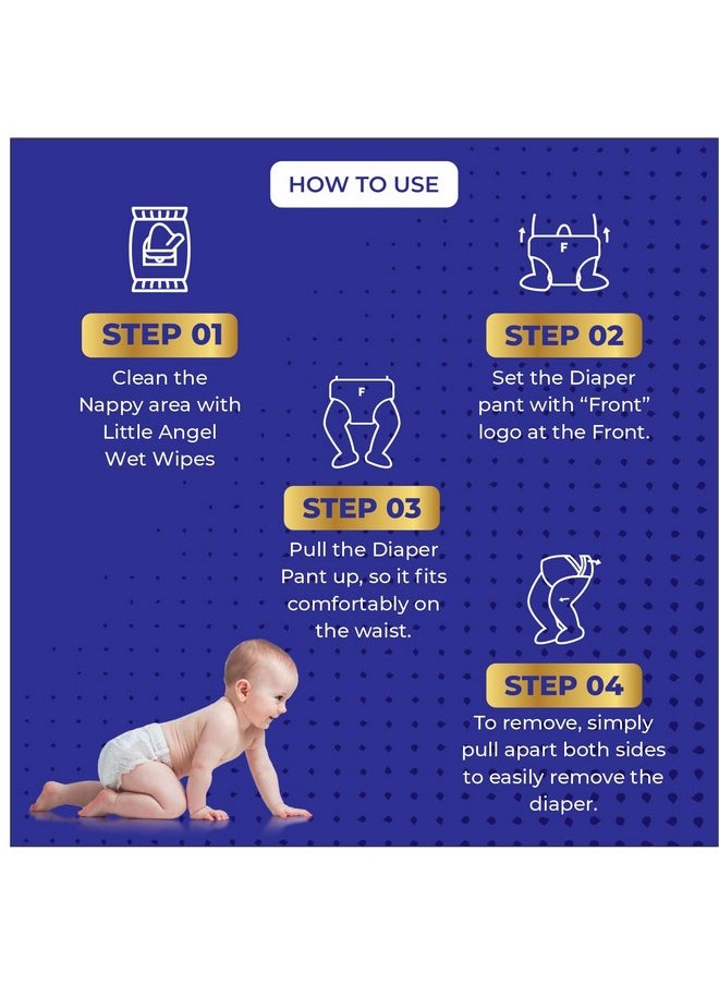 Little Angel - Baby Easy Dry Diaper Pants With 12 Hrs Absorption Medium (M) Size 74 Count, 7-12 Kgs - M (74 Pieces) - Image 1