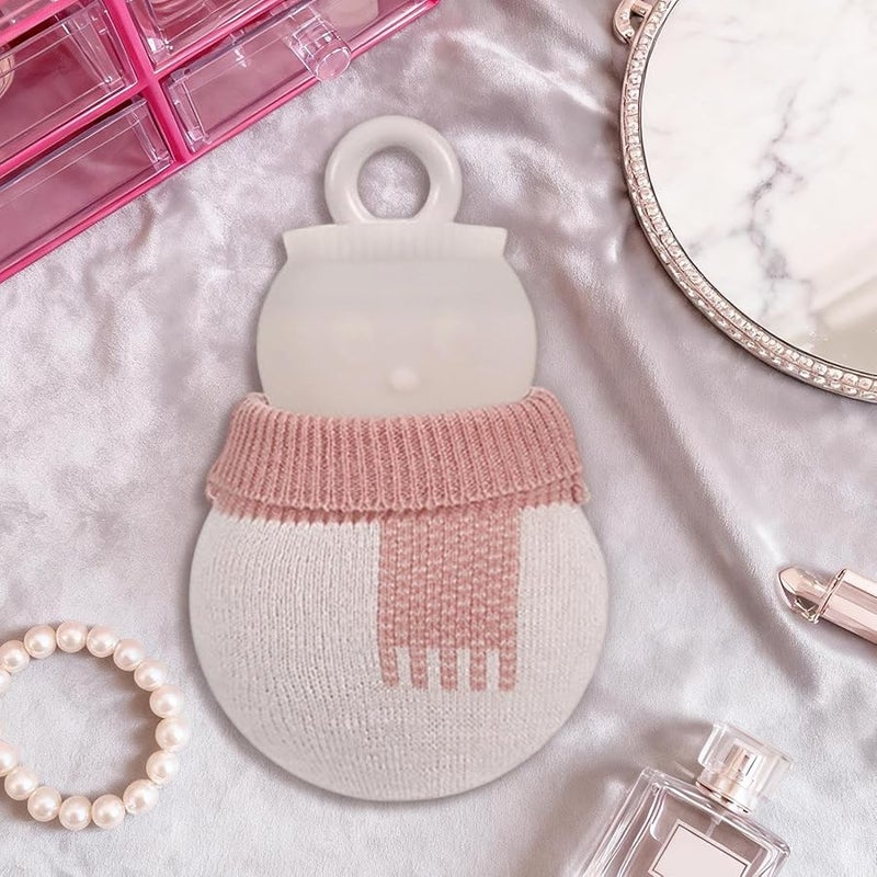Pink Snowman Hot Water Bottle 320ml with Cover for Women Winter Warmth Home Travel - Image 3