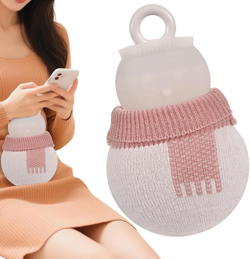 Pink Snowman Hot Water Bottle 320ml with Cover for Women Winter Warmth Home Travel - Image 2