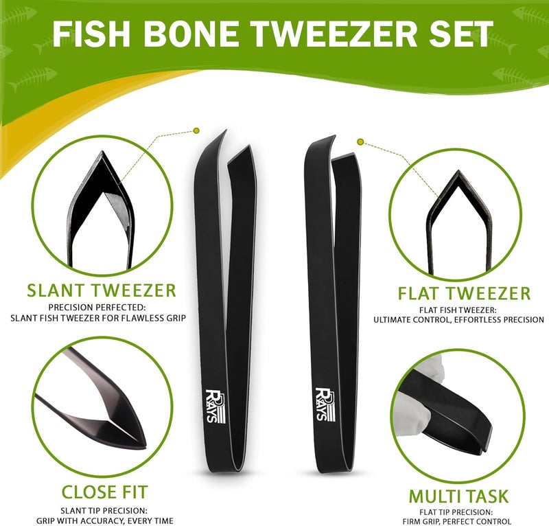 RAYS Fish Bone Tweezer Set,4.3" Stainless Steel 2 Piece, Flat and Slant tips Fish bone removal tool. - Image 3
