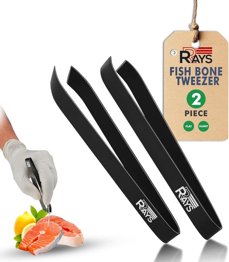 RAYS Fish Bone Tweezer Set,4.3" Stainless Steel 2 Piece, Flat and Slant tips Fish bone removal tool. - Image 1