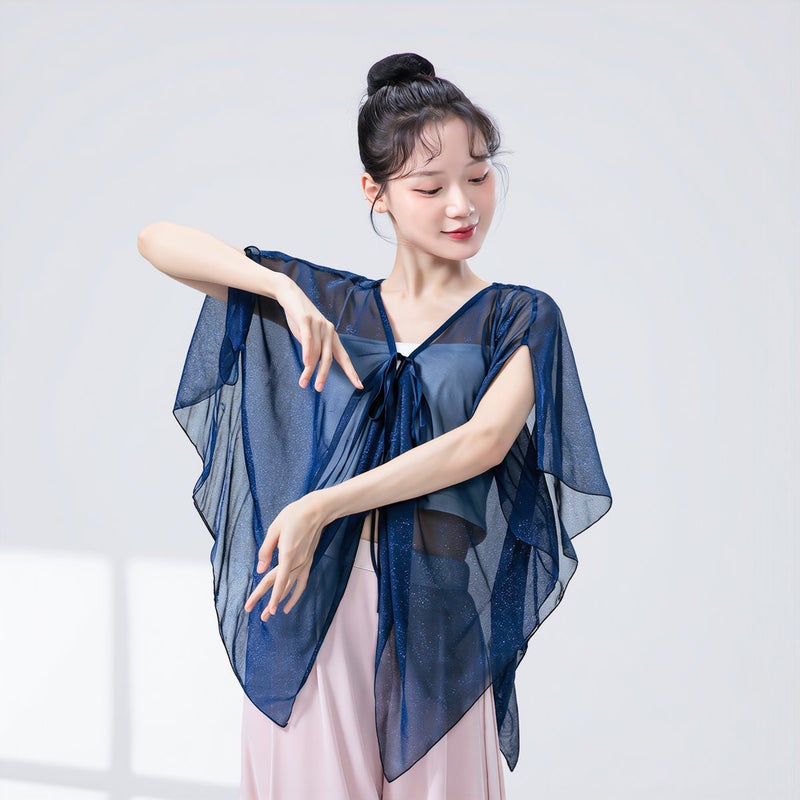Flow Sheer Dance Top For Stage Performance Lesson Home Practice Blue M - Image 2