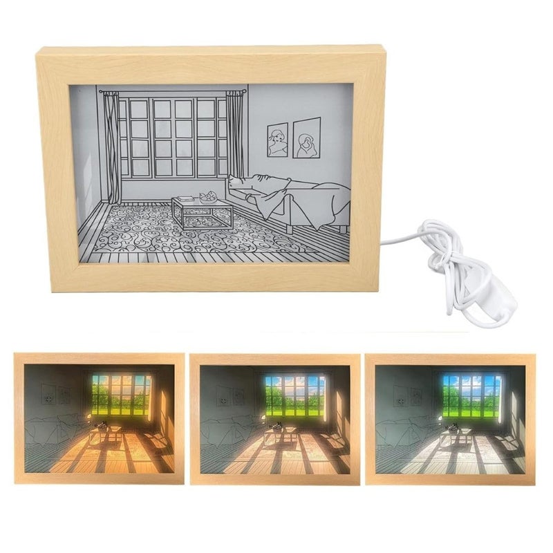 EITHEO 3D LED Painting Photo Frame Reflecting Light for Wall 3 Color Mode Adjustable Brightness | Sunset LED Night Light - Decorative & Night Lamp for Bedroom Home - Image 5