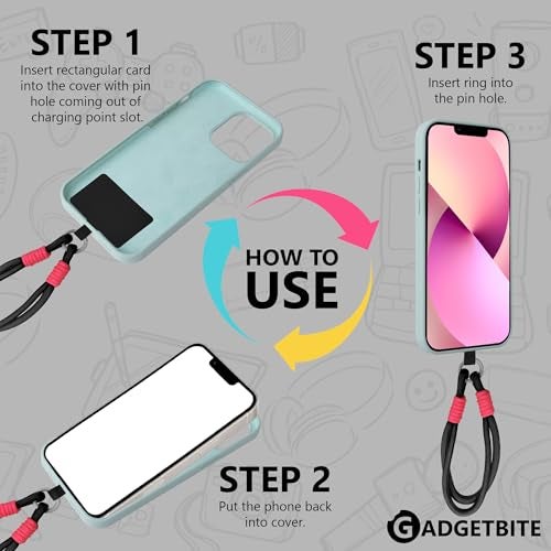 GadgetBite Phone Lanyard for iPhone Sling Hanging Chain Wrist Rope Multipurpose Hand Wrist Strap Cord Universal Anti-Lost Lanyard for Mobile Secure and Stylish - Neon Pink and White - Image 3