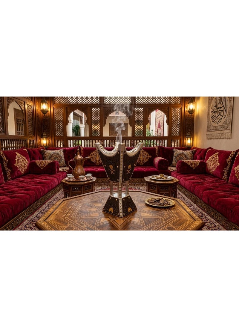 سي او أرماء مبخرة عربية تقليدية سيف ونخله، تصميم فاخر بزخارف ذهبية لون بني، أسلوب خليجي أصيل، مناسبة للمجالس والديوانيات - Image 1