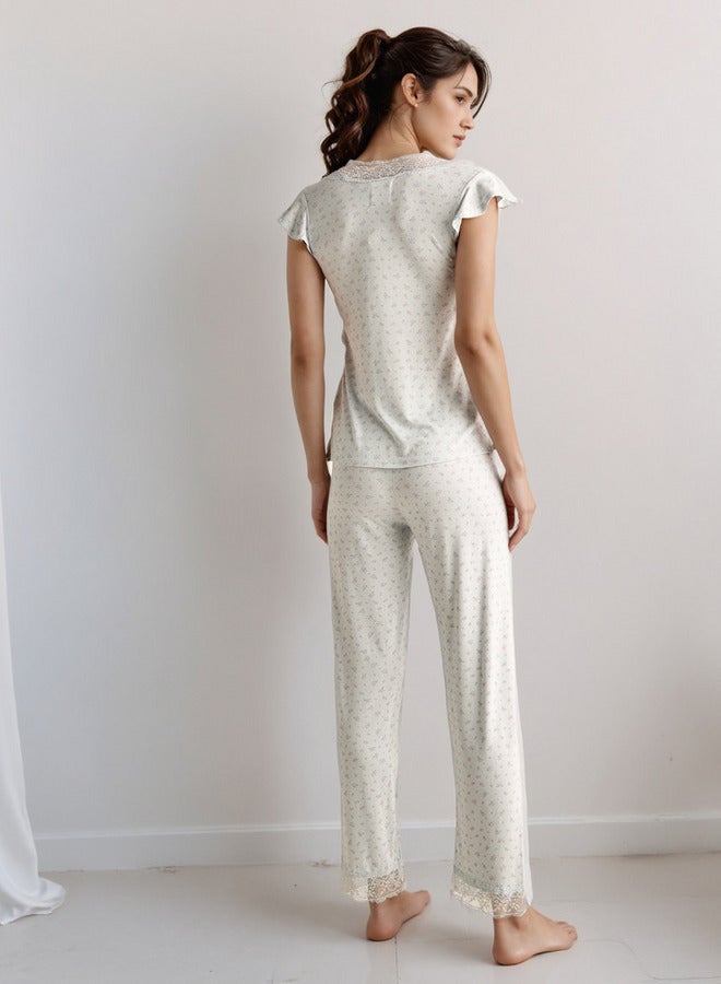 سبلاش فيڤ طقم بيجامة بتفاصيل دانتيل بلوزة وبنطلون - Image 3