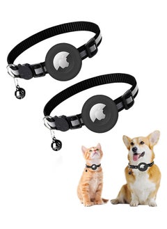 SJet 2 PACK Airtag Cat Collar Breakaway for Dogs Cats, Reflective Kitten Collar with Apple Air Tag Holder and Bell, 0.4 Inches in Width and Lightweight (Black)  - Image 1