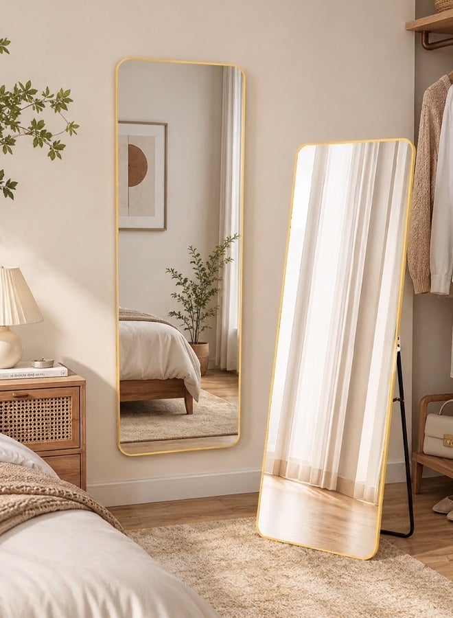 keke Full Length Floor Mirror 160 x 50 cm, Wall Mounted Dressing Mirror with Stand,HD Shatterproof Full Body Mirror for Bedroom, Living Room, Entryway, Gold - Image 1