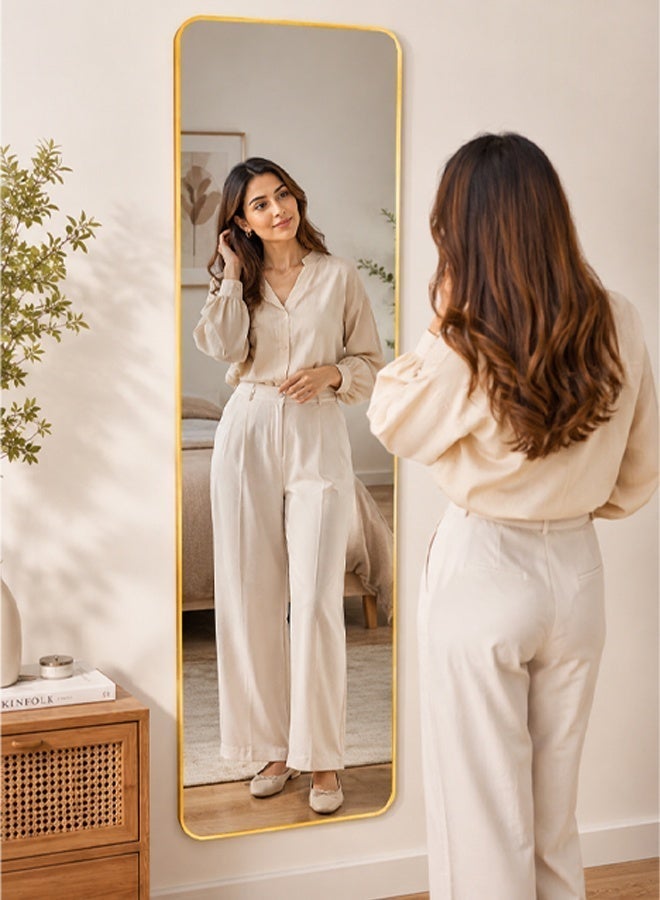 keke Full Length Floor Mirror 160 x 50 cm, Wall Mounted Dressing Mirror with Stand,HD Shatterproof Full Body Mirror for Bedroom, Living Room, Entryway, Gold - Image 3