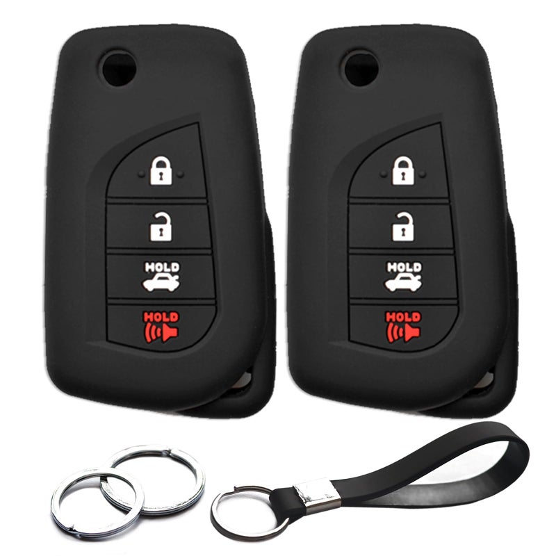 INFIPAR 2pcs Compatible with Toyota Corolla Camry GR Corolla Flip 4 Buttons Black Key Fob Cover Case Key Chain Protector Keyless Remote Holder