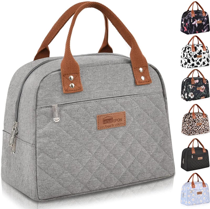HOMESPON Insulated Lunch Bag for Women Men Adults Lunch Tote with Front Pocket Lunch Box Container Cooler Bag for Work Picnic (Grey) - Image 1