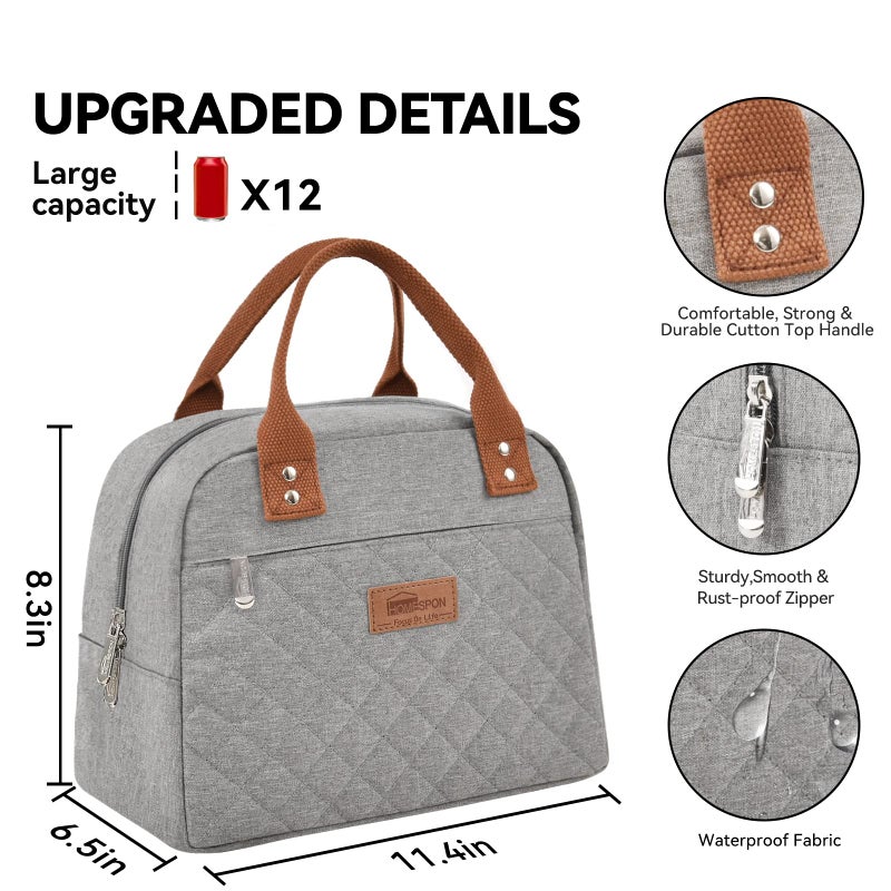 HOMESPON Insulated Lunch Bag for Women Men Adults Lunch Tote with Front Pocket Lunch Box Container Cooler Bag for Work Picnic (Grey) - Image 5