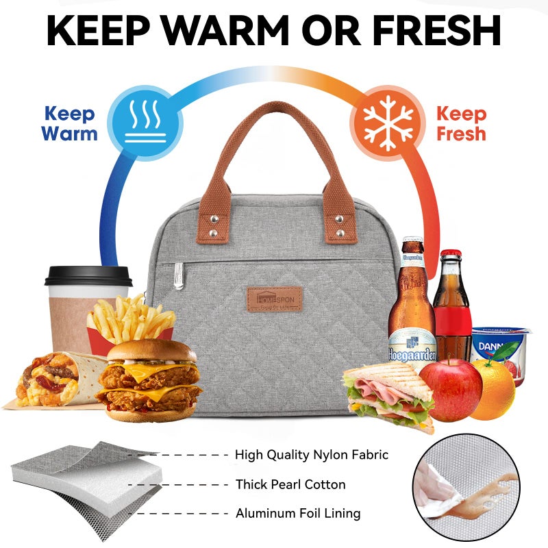 HOMESPON Insulated Lunch Bag for Women Men Adults Lunch Tote with Front Pocket Lunch Box Container Cooler Bag for Work Picnic (Grey) - Image 4