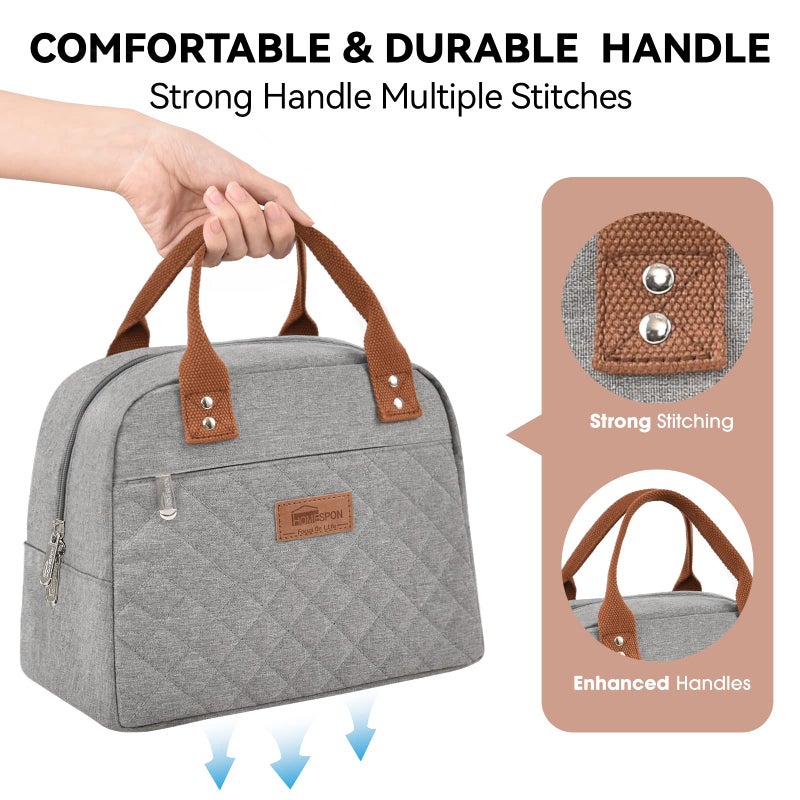 HOMESPON Insulated Lunch Bag for Women Men Adults Lunch Tote with Front Pocket Lunch Box Container Cooler Bag for Work Picnic (Grey) - Image 3