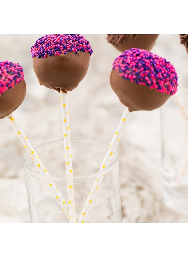 Restaurantware 5.9 Inch Cake Pop Sticks, 100 Durable Lollipop Sticks - Sturdy, Multipurpose, Yellow Polka Dots Paper Colored Cake Pop Sticks, Food Grade, For Desserts Or Crafts - Image 3
