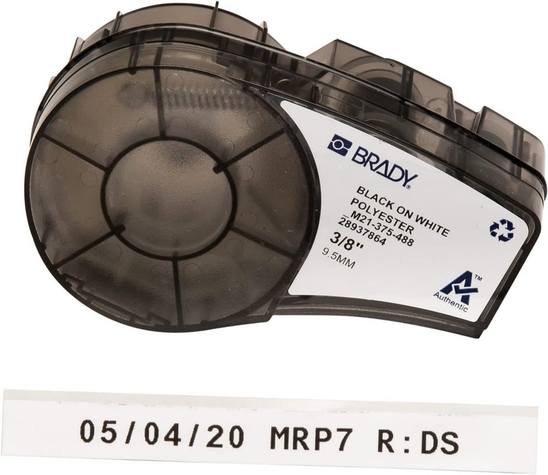 Brady Authentic (M21-375-488) Solvent-Resistant Lab Label for Lab, Barcode and Printed Circuit Board Labeling, Black on White- For M210, M210-LAB, M211, BMP21-PLUS and BMP21-LAB Printers, .375" W 21'L - Image 1