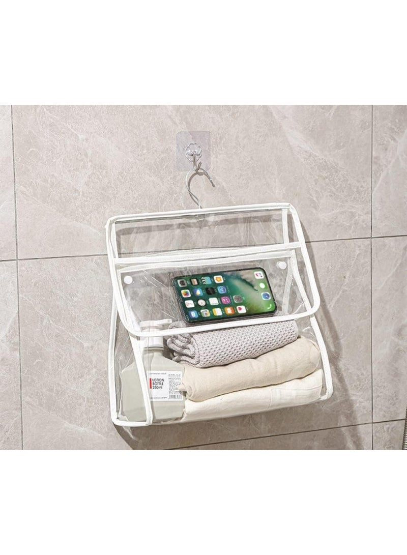 Waterproof Bathroom Clear Bag, with Phone Pocket, Clear Shower Organizer, Hanging Toiletry Bag, Travel Bathroom Storage, for Towels, Cosmetics, Toiletries (White) - Image 1