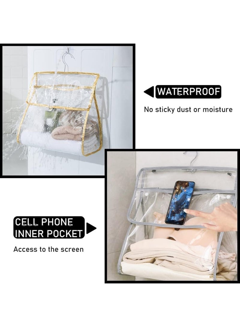 Waterproof Bathroom Clear Bag, with Phone Pocket, Clear Shower Organizer, Hanging Toiletry Bag, Travel Bathroom Storage, for Towels, Cosmetics, Toiletries (White) - Image 3
