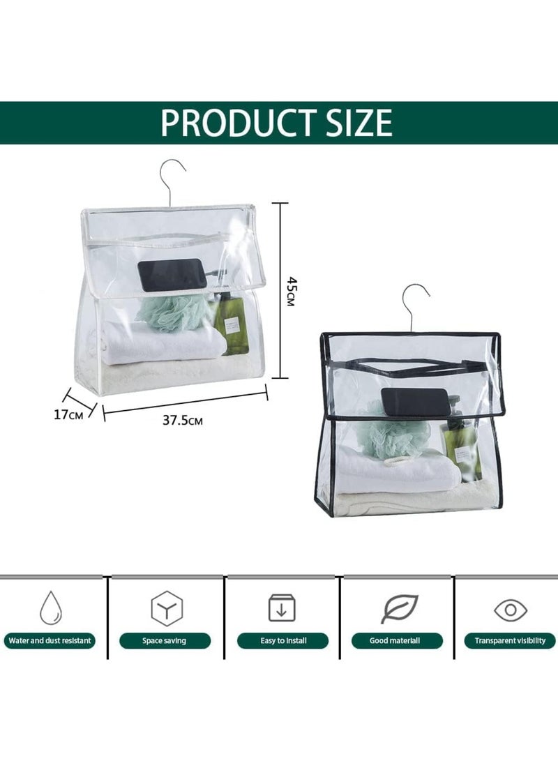Waterproof Bathroom Clear Bag, with Phone Pocket, Clear Shower Organizer, Hanging Toiletry Bag, Travel Bathroom Storage, for Towels, Cosmetics, Toiletries (White) - Image 2