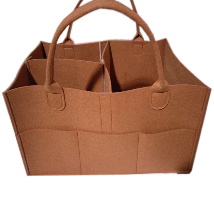 Factory wholesale portable diaper storage bag multifunctional home mother and baby diaper storage felt diaper bag Brown 