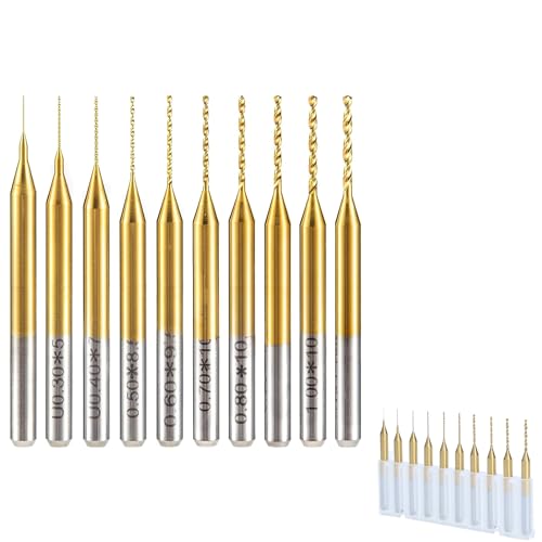 HUHAO 10pcs Micro Drill Bits Set, 0.2mm-1.1mm, 1/8" Shank Spiral Flute CNC Router Bits PCB Mini Drill Bits for Circuit Board Stone Jewelry CNC Engraving - Image 1