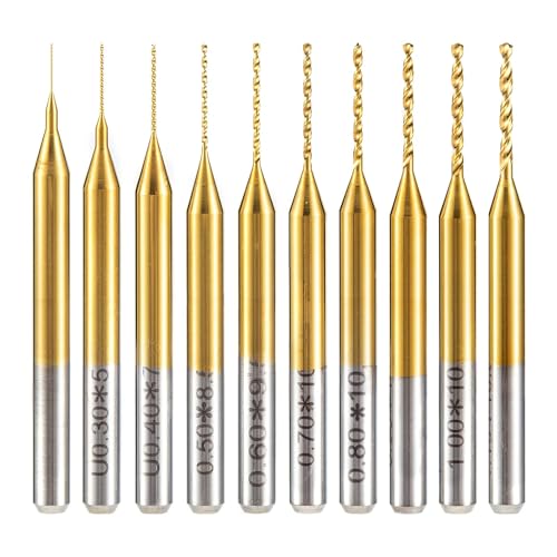 HUHAO 10pcs Micro Drill Bits Set, 0.2mm-1.1mm, 1/8" Shank Spiral Flute CNC Router Bits PCB Mini Drill Bits for Circuit Board Stone Jewelry CNC Engraving - Image 2