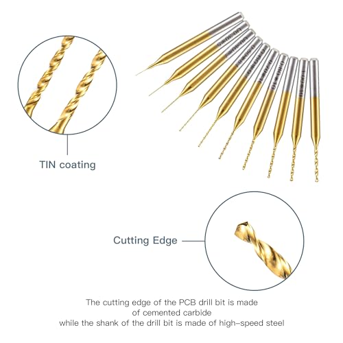 HUHAO 10pcs Micro Drill Bits Set, 0.2mm-1.1mm, 1/8" Shank Spiral Flute CNC Router Bits PCB Mini Drill Bits for Circuit Board Stone Jewelry CNC Engraving - Image 3