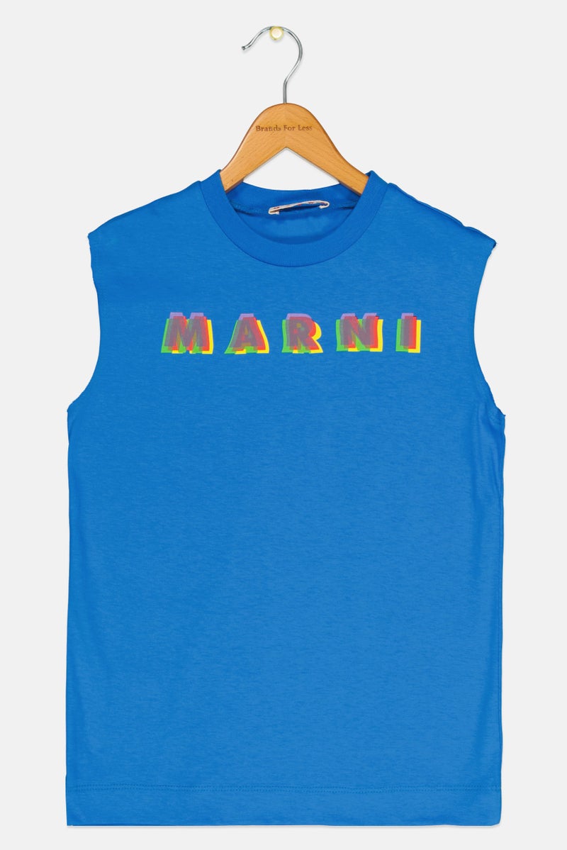 MARNI Kids Boy Sleeveless Brand Logo Vest, Blue  - Image 1