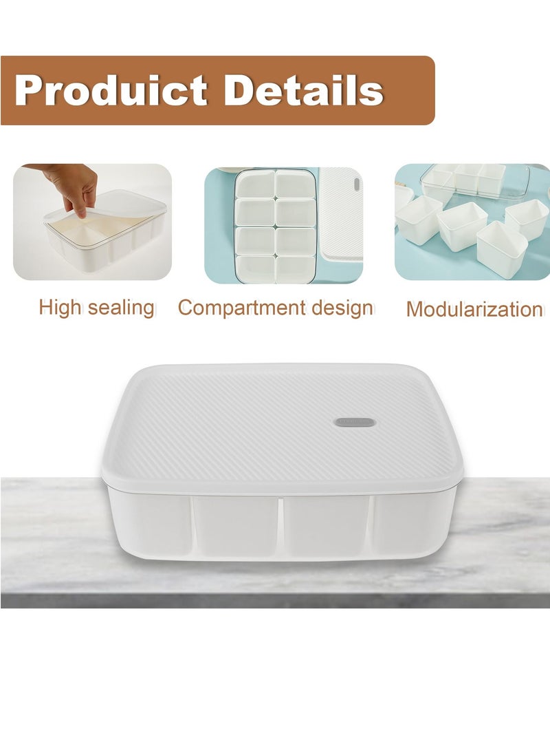Excefore Divided Serving Tray with Lid, 8-Compartment Rectangular Snack Box Container, Snack Serving Platter for Home, 11.4×8.3×3.5 Inches - Image 2