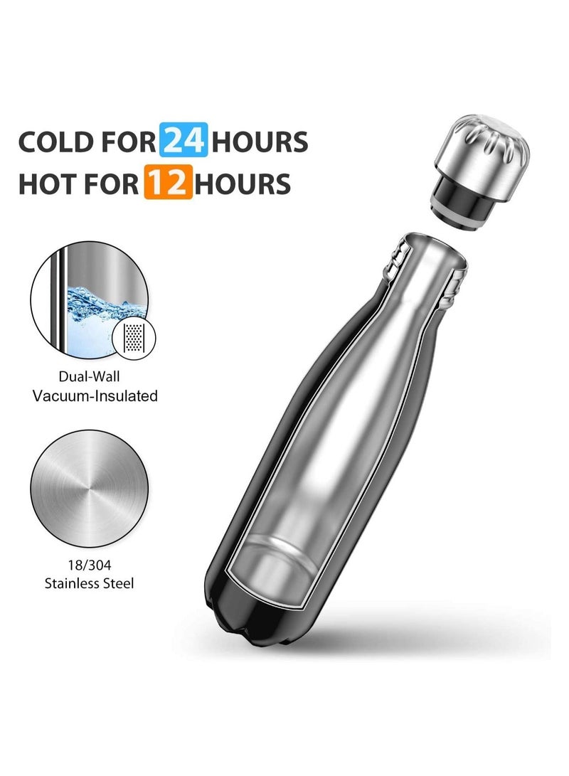 Nessan 500ml Sport Water Bottle Vacuum Insulated Stainless Steel Sport Water Bottle Leak-Proof Double Wall Cola Shape Water Bottle, Keep Drinks Hot & Cold - Black - Image 3