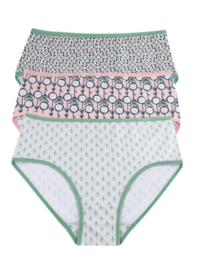Pack Of 3 Printed Color Cotton Midi Panties Underwear For Women