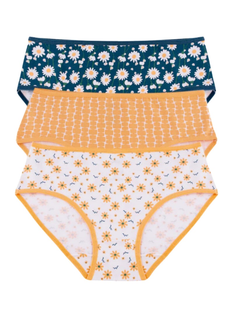Pack Of 3 Printed Color Cotton Midi Panties Underwear For Women