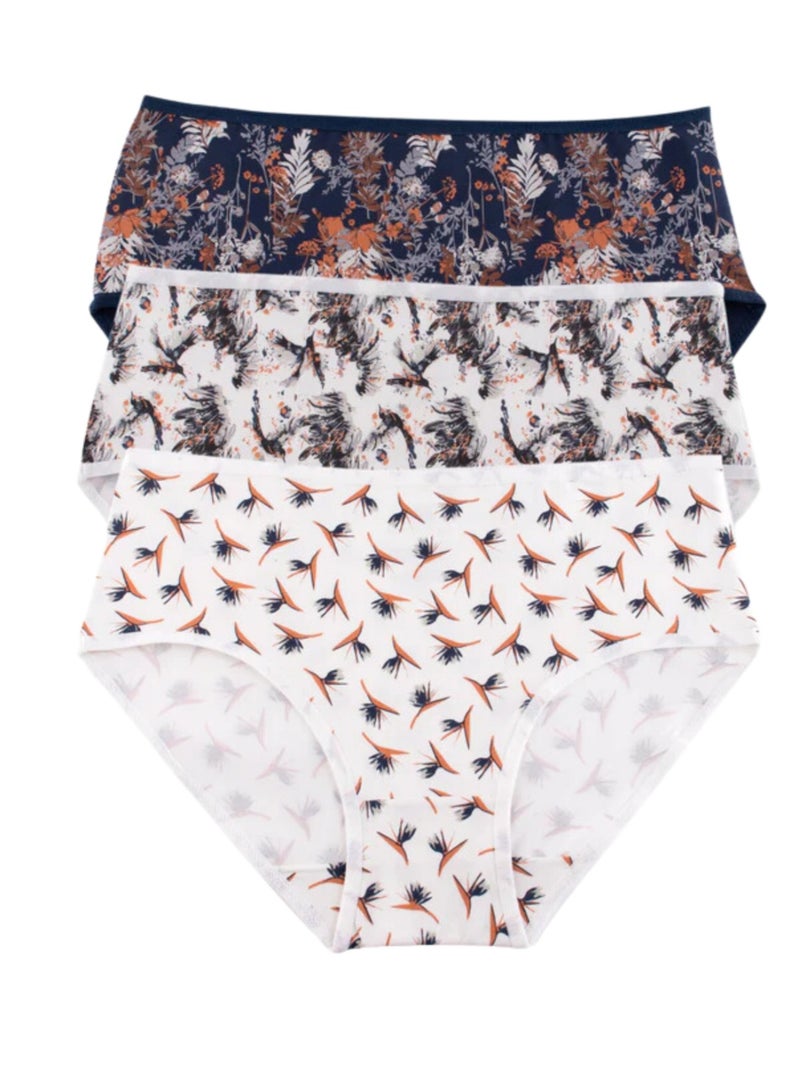Pack Of 3 Printed Color Cotton Midi Panties Underwear For Women