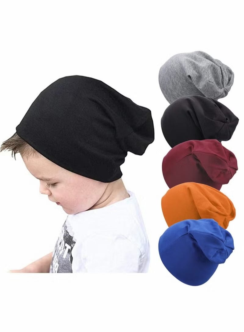 5 Pack Unisex Baby Hats for Kids Cotton Soft Cute Knit Cap, Baby Toddler Beanie - Image 1