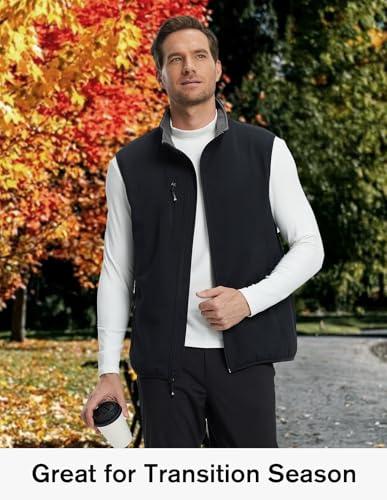 fit space Men's Lightweight Vest Softshell Sleeveless Windproof Jacket with Zipper Pcoket Cycling Travel Hiking Running Golf (Black, Medium) - Image 2