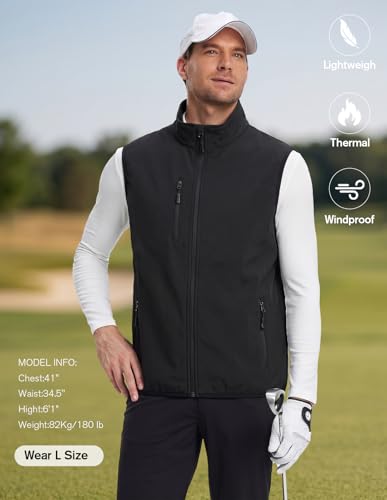 fit space Men's Lightweight Vest Softshell Sleeveless Windproof Jacket with Zipper Pcoket Cycling Travel Hiking Running Golf (Black, Medium) - Image 3