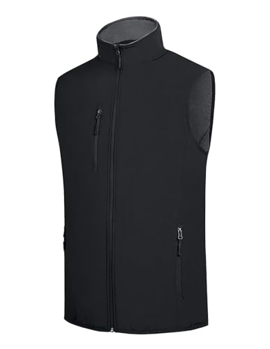 fit space Men's Lightweight Vest Softshell Sleeveless Windproof Jacket with Zipper Pcoket Cycling Travel Hiking Running Golf (Black, Medium) - Image 1