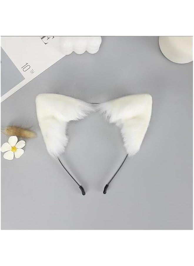 Generic White Cute Cat Ears Headband Long Fur Fox Ears Cosplay Headband with Bells Headwear Hairband for Party Costume  Hairhoop, Women's Headbands, Hats and Caps  - Image 1