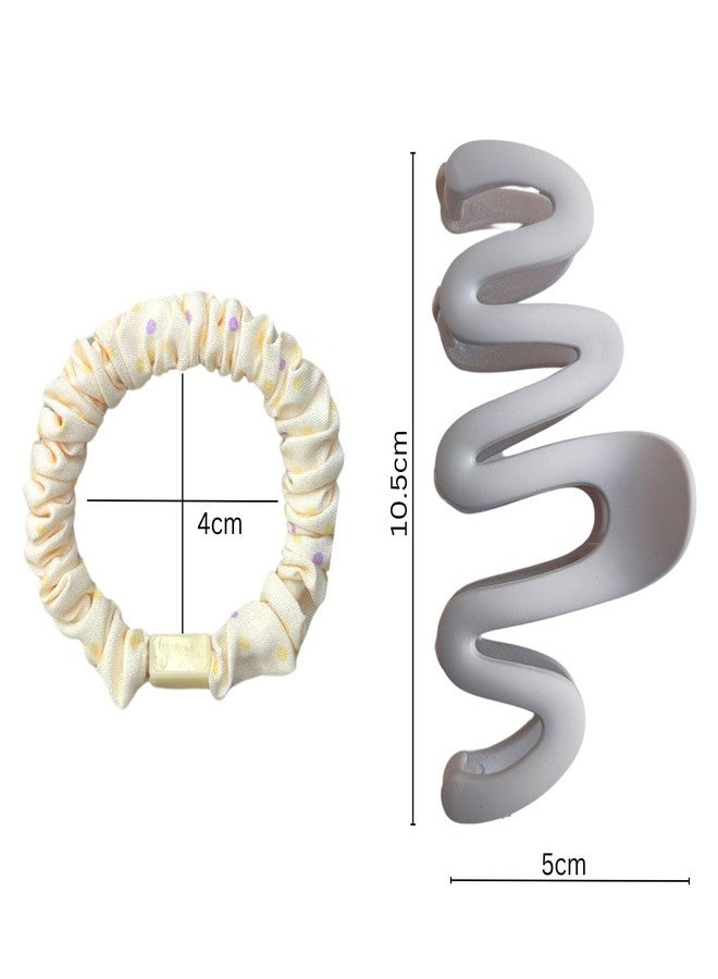 FHF Hair Clutcher for Women | Jumbo Hair Claw Clutcher Clip with 4 High Elastic Hair Rubber Bands | Elastic Hair Rubber for Thik Hair | Hair Accessories set for Girls & Women (Beige, 10 x 5 cm) - Image 4