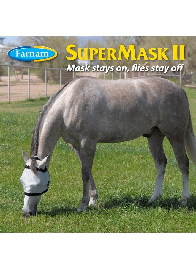 Farnam - Farnam SuperMask II Shimmer Weave Mesh Horse Fly Mask Without Ears, Eye Protection from Insect Pests, Soft Silver Mesh with Black Plush Trim, Horse Size - Image 1
