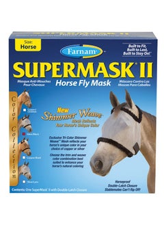 Farnam SuperMask II Shimmer Weave Mesh Horse Fly Mask Without Ears, Eye Protection from Insect Pests, Soft Silver Mesh with Black Plush Trim, Horse Size