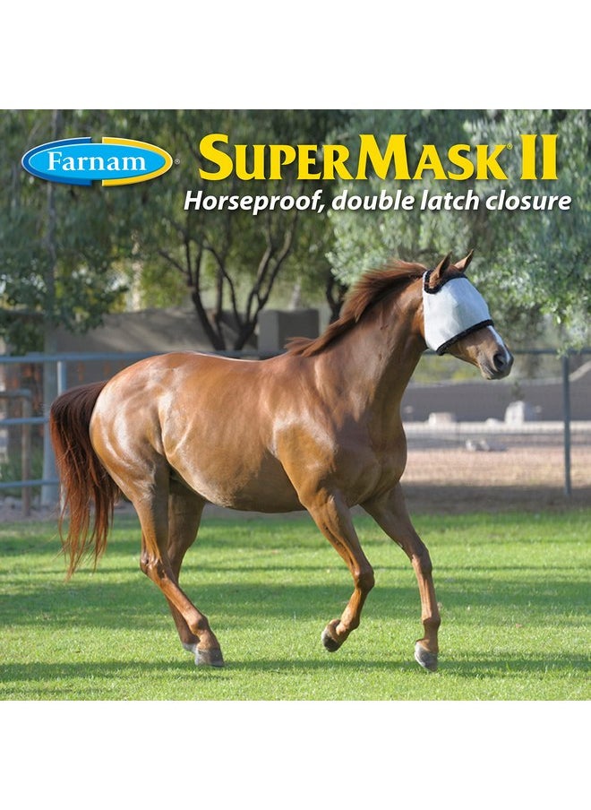 Farnam - Farnam SuperMask II Shimmer Weave Mesh Horse Fly Mask Without Ears, Eye Protection from Insect Pests, Soft Silver Mesh with Black Plush Trim, Horse Size - Image 1