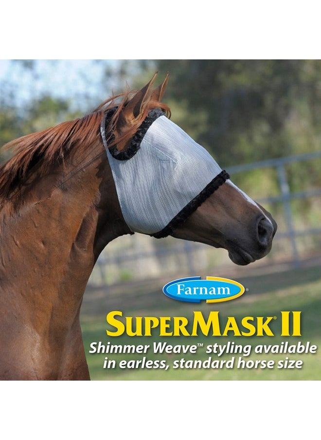 Farnam - Farnam SuperMask II Shimmer Weave Mesh Horse Fly Mask Without Ears, Eye Protection from Insect Pests, Soft Silver Mesh with Black Plush Trim, Horse Size - Image 1