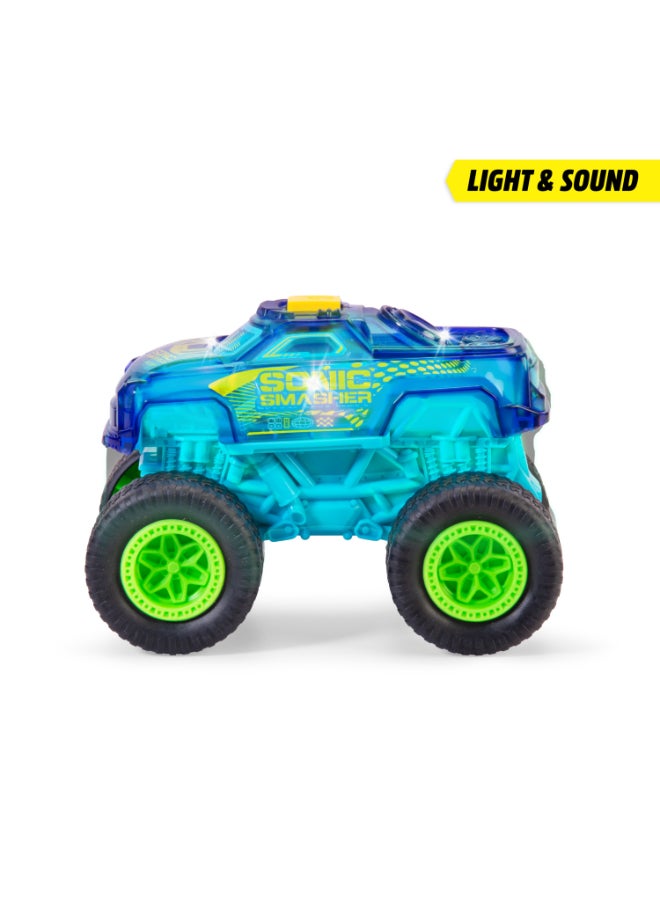 Dickie Item 203762006-Dickie Toys - Sonic Smasher Monster Truck with Light Change & Music (17 cm) - Wind-up Car from 3 Years with Retraction and Rubber Tyres, Toy Car for Children, Includes Batteries. Years 3+ - Image 3