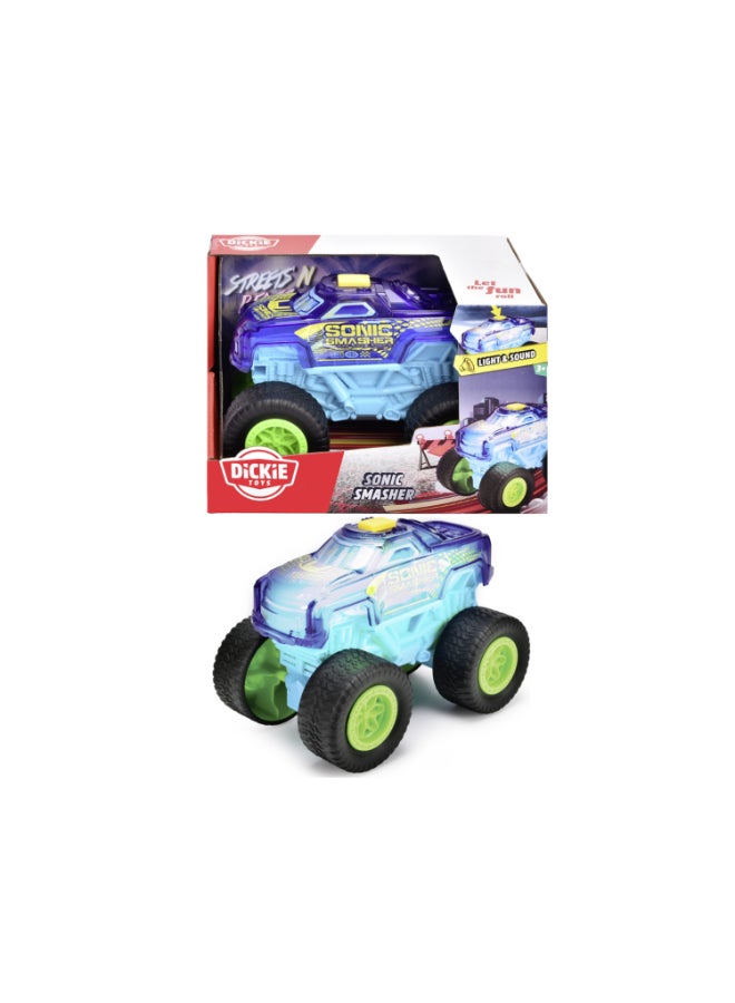 Dickie Item 203762006-Dickie Toys - Sonic Smasher Monster Truck with Light Change & Music (17 cm) - Wind-up Car from 3 Years with Retraction and Rubber Tyres, Toy Car for Children, Includes Batteries. Years 3+ - Image 4