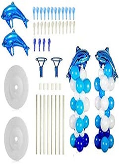 2 Sets Balloon Column Stand Base and Pole Kit - Blue Ocean Dolphins Theme - 5 Feet Height Balloon Towers for Birthday Wedding Party Decoration