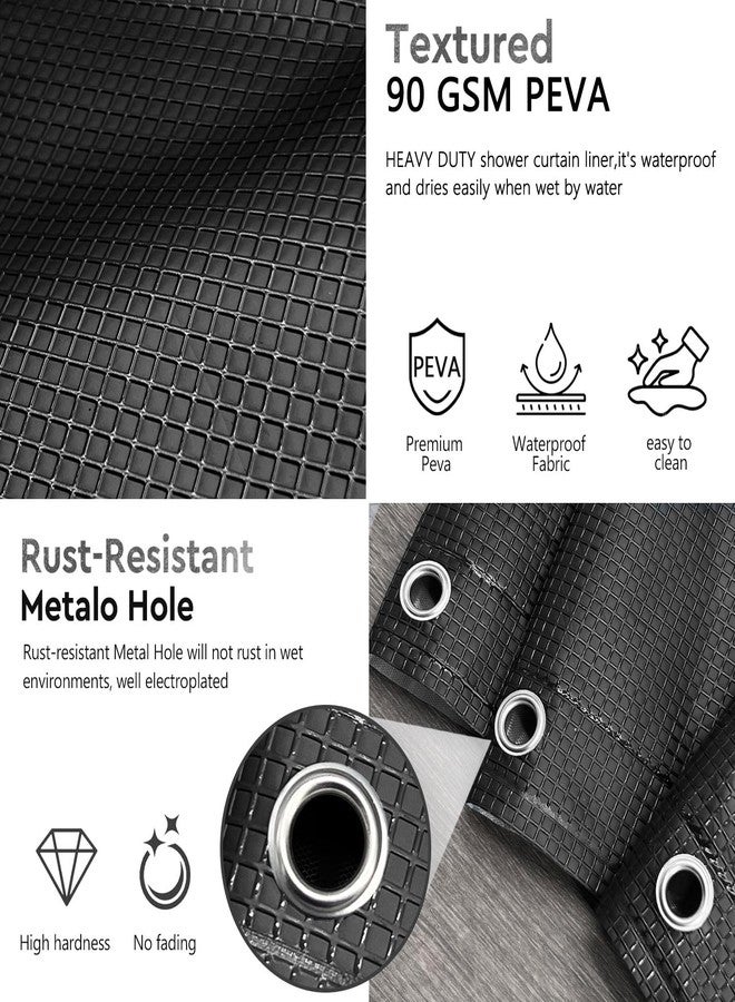 Tititex 8G Heavy Duty Plastic Solid Black Shower Curtain Liner with 3 Magnets - Texture Waffle Grid Plaid Pattern PEVA Waterproof Shower Liner Bathroom Accessories 72x72 inch - Image 3